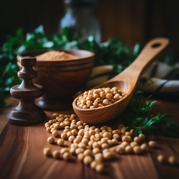 Sesión de fotos de frijoles y cucharas sobre fondo blanco Ingredientes nutritivos para comidas saludables