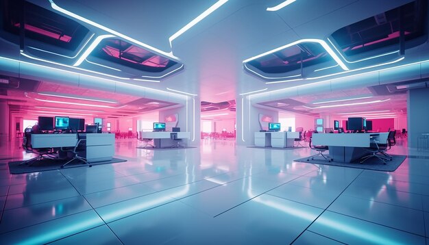 Foto sesión de fotos interior creativa moderna de diseño de oficina futurista creada con ai generativo