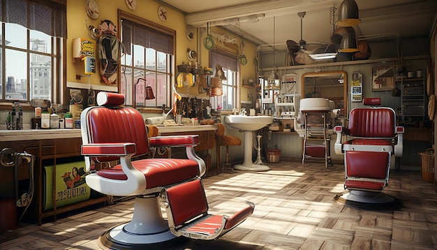 Sesión de fotos interior profesional realista de barbería moderna