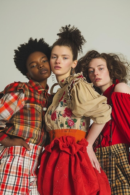 una sesión de fotos de moda con modelos con trajes temáticos del Día de la Mujer