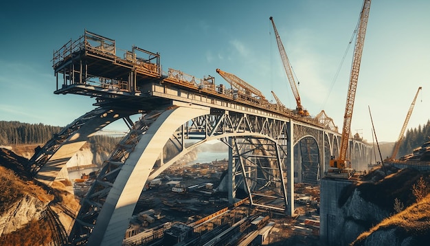 Sesión de fotos de obras de construcción de puentes y viaductos