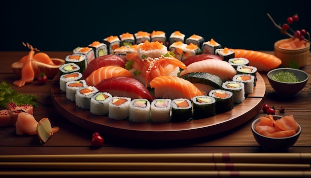 Sesión de fotos de publicidad profesional de sushi sabroso Fotografía comercial