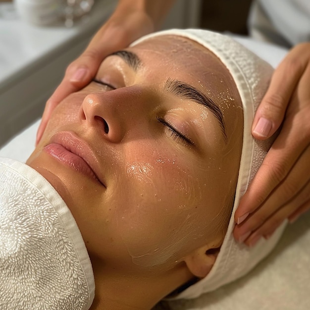 Sesión de tratamiento facial feliz estilo crudo