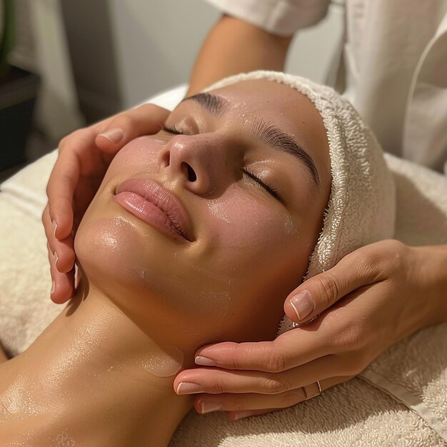 Sesión de tratamiento facial feliz estilo crudo