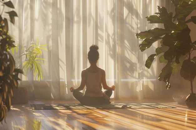 Una sesión de yoga serena en un estudio soleado