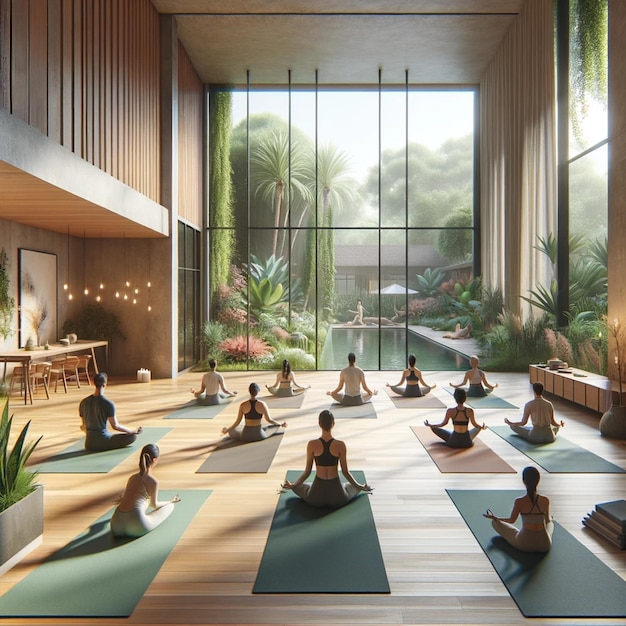 Foto sesión de yoga tranquila en el estudio serene natureview
