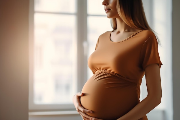 Foto sessão de close-up de uma mulher grávida