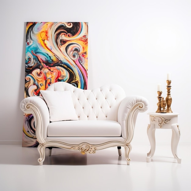 Sessão de couro branco de luxo em um interior moderno em 3D
