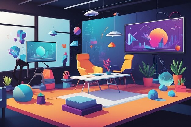 Foto sessão de design ar ilustração de vector plano de realidade aumentada manipulando protótipos virtuais