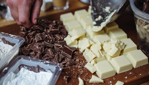 Sessão de fabricação de chocolate branco feito à mão no Dia Branco