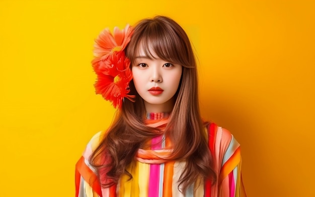 Sessão de fotos de estúdio de mulheres jovens sul-coreanas Jovem sorridente