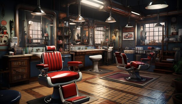 Foto sessão de fotos de interiores profissionais realistas de barbearia moderna