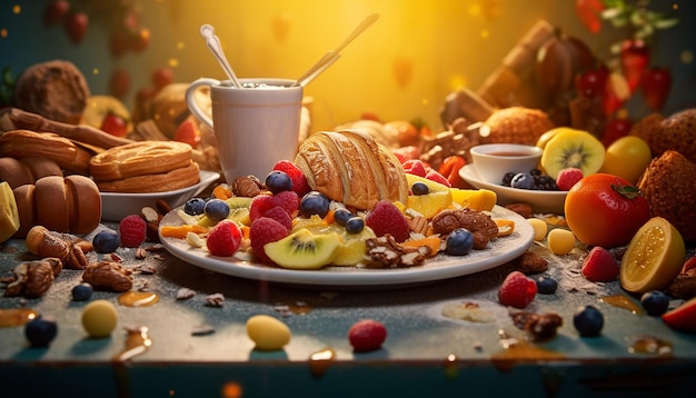 Sessão de fotos de propaganda de café da manhã delicioso Fotografia comercial