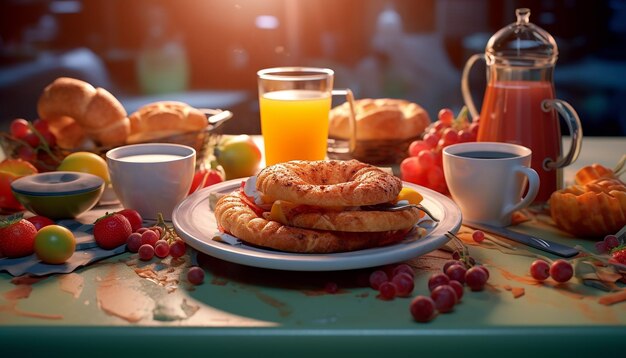 Sessão de fotos de propaganda de café da manhã delicioso Fotografia comercial