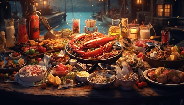 Sessão de fotos de propaganda de frutos do mar saborosos Fotografia comercial