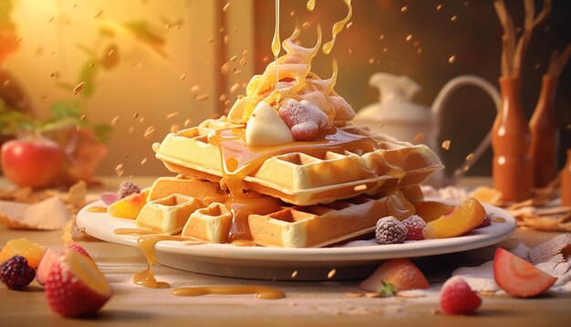 Sessão de fotos de propaganda profissional de waffle saboroso Fotografia comercial