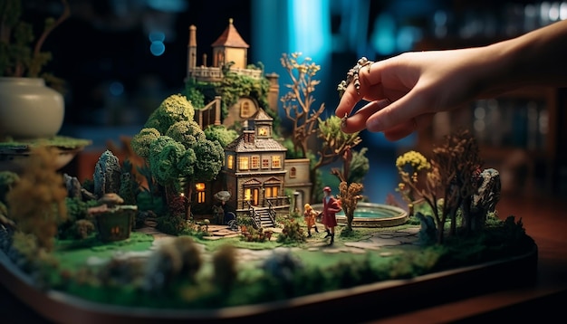 Sessão de fotos profissional de Diorama Conceito de miniatura de modelos mínimos