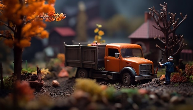 Sessão de fotos profissional de Diorama Conceito de miniatura de modelos mínimos