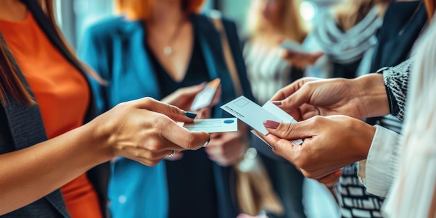 Sessão de networking com participantes a trocar cartões de visita