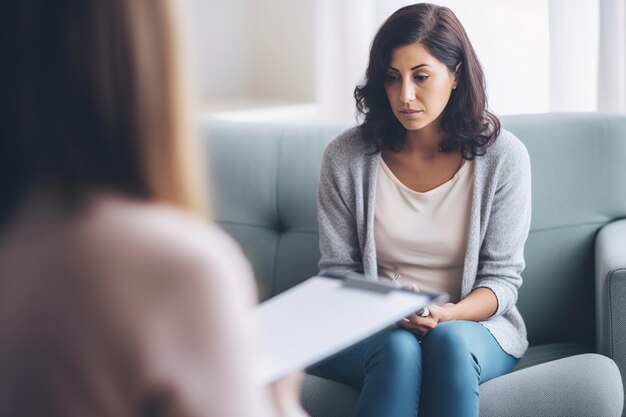 Sessão de psicólogo com mulher estressada