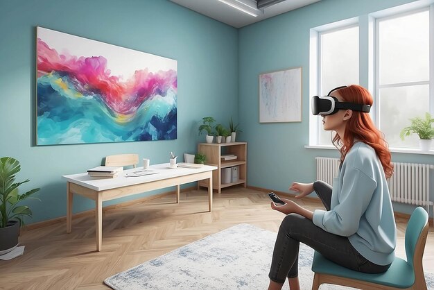 Foto sessão de terapia de arte de realidade virtual em um modelo de clínica de saúde mental