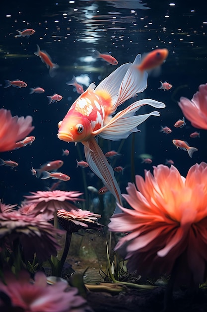 Sessão fotográfica criativa de flores de peixes e plantas aquáticas Aqua Beauty Shoot Clean Water Large 4096px