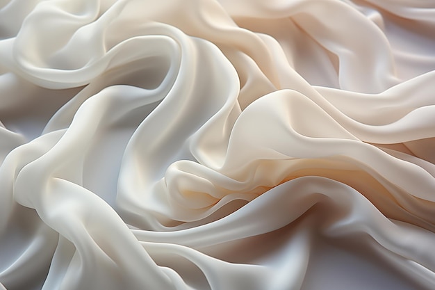 Sessão fotográfica de uma camada de tecido de seda de marfim com um padrão abstrato repousa na superfície com smoot