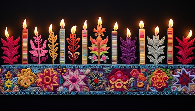 Foto sessão fotográfica macro de broderia de velas de hanukkah