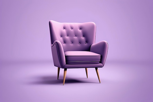 Sessel mit lila Akzenten aus der Mitte des Jahrhunderts auf lavendelfarbenem Hintergrund