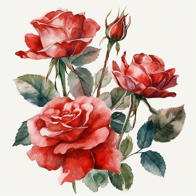 Set aus Aquarell-roten Rosen isoliert auf weißem Hintergrund