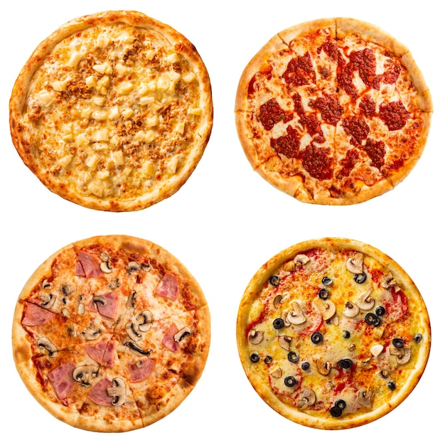 Set aus verschiedenen Pizzas Collage isoliert auf weiss