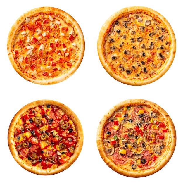 Set aus verschiedenen Pizzas Collage isoliert auf weiss