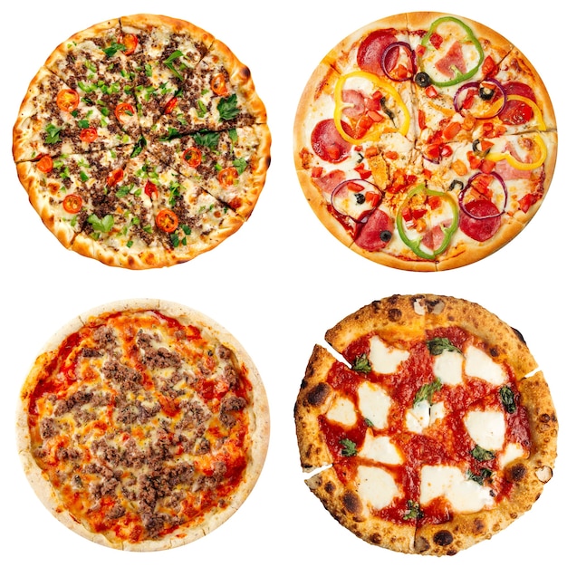 Set aus verschiedenen Pizzas Collage isoliert auf weiss