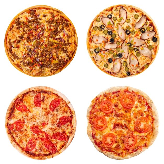 Set aus verschiedenen Pizzas Collage isoliert auf weiss