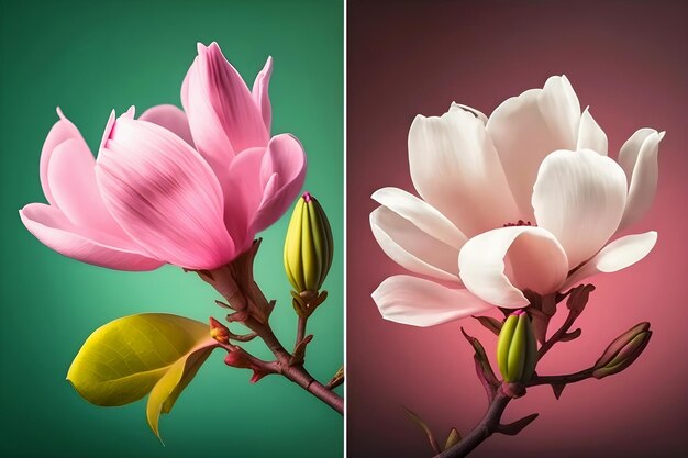 Set aus zwei blühenden Magnolien