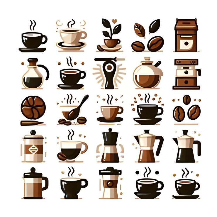 Set de cafetería Logotipo de taza de café y té Ilustración de silueta sobre un fondo blanco