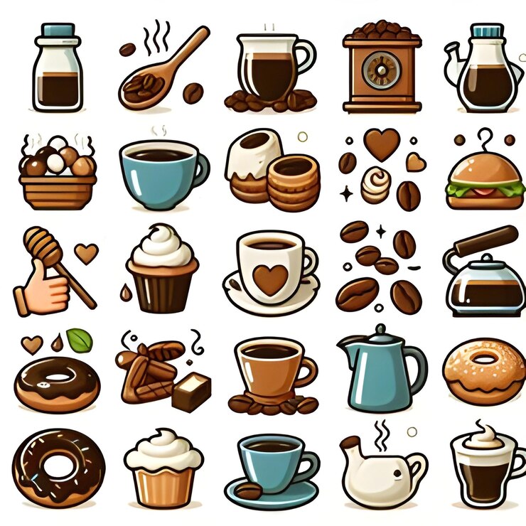 Set de cafetería Logotipo de taza de café y té Ilustración de silueta sobre un fondo blanco