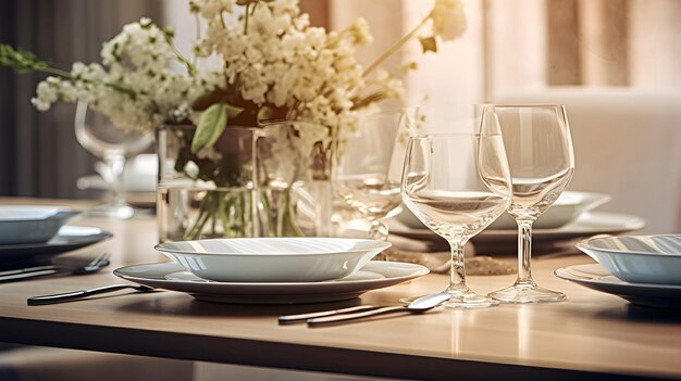 Set de comedor contemporáneo con vajilla y accesorios elegantes