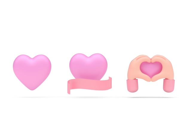 Set Corazón San Valentín Ilustración 3D