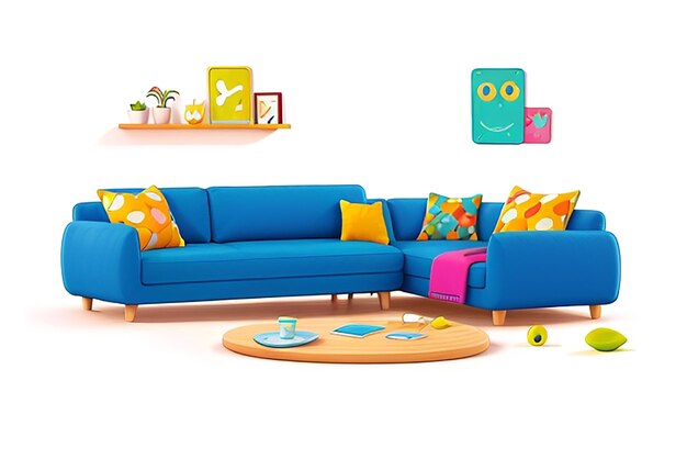 Set de caricaturas planas de almofadas multicoloridas e têxteis para interiores domésticos