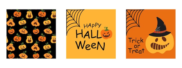 Set de cartazes de Halloween Ilustração vetorial com padrão de abóbora de aranha de aranha
