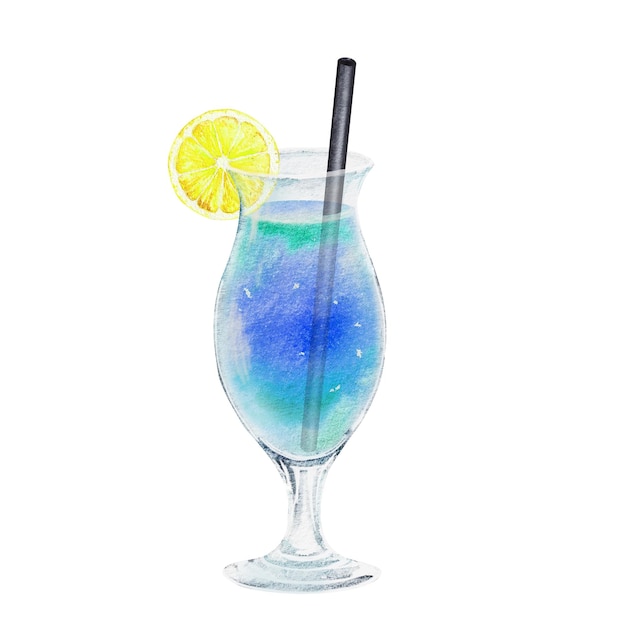 Set de coquetel de verão copos de vidro e copos com bebidas coloridas Ilustração de aquarela desenhada à mão para receitas de listas de bebidas alcoólicas com bebidas