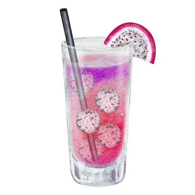 Set de coquetel de verão copos de vidro e copos com bebidas coloridas Ilustração de aquarela desenhada à mão para receitas de listas de bebidas alcoólicas com bebidas