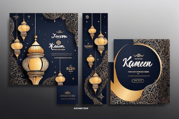 Set de fundo de cartão de saudação do Ramadan Dois modelos de capa para design de cartaz Eid Mubarak