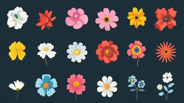 Set de ícones de flores Ilustração moderna