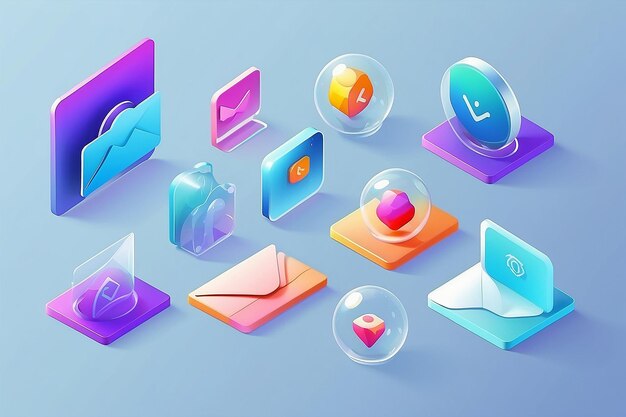 Foto set de ícones de ui minimal 3d para site ou aplicativo móvel design de morfismo de vidro