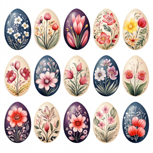 Set de ilustrações vetoriais de ovos de Páscoa Pintura de Gorodets Estilização Ornamentos florais nativos russos