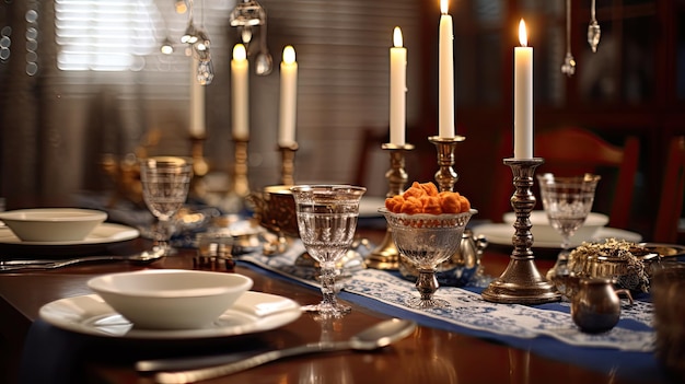 Set de mesa de jantar com velas e pratos de Páscoa