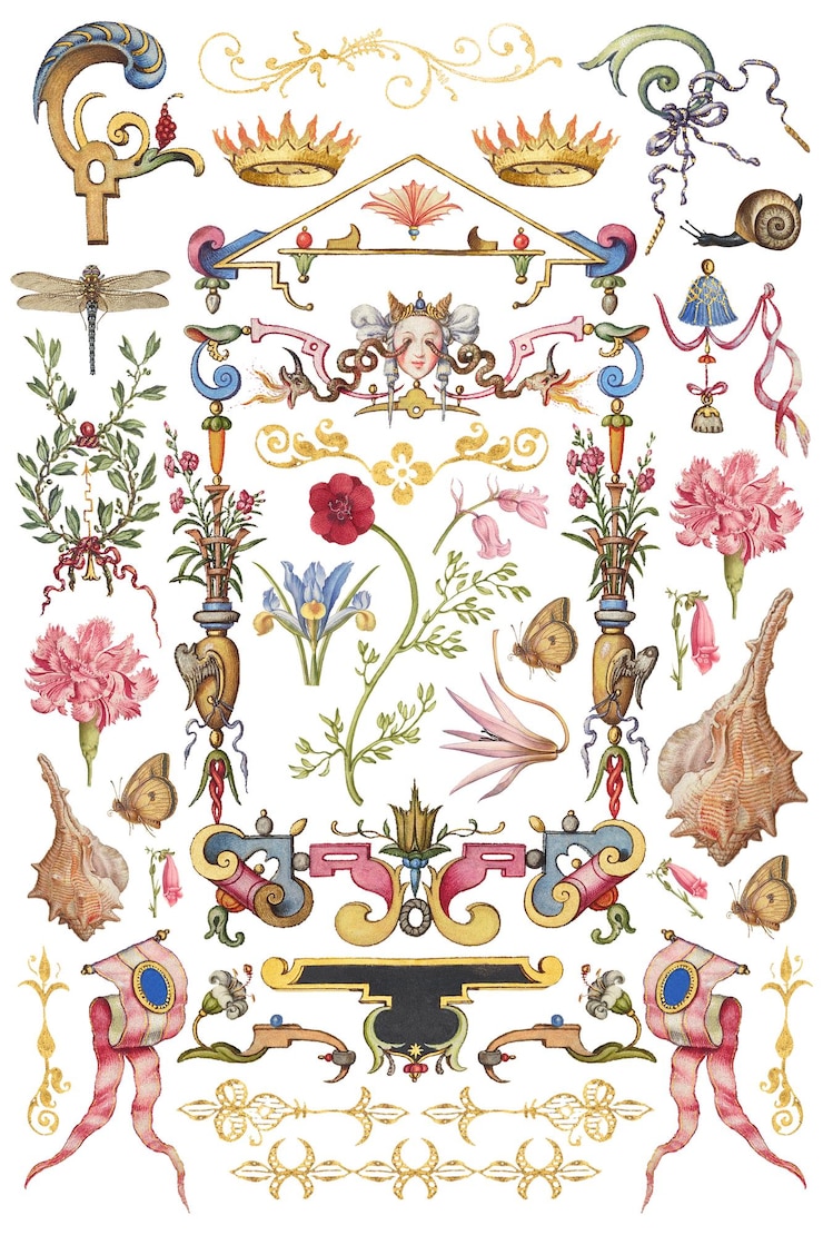 Foto set de ornamentos png decorativos vitorianos antigos remix do the model book of calligraphy de joris hoefnagel e georg bocskay