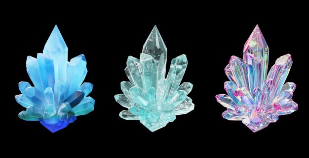 Set de pedras preciosas de cristal isolado de fundo renderização 3D sem AI gerado